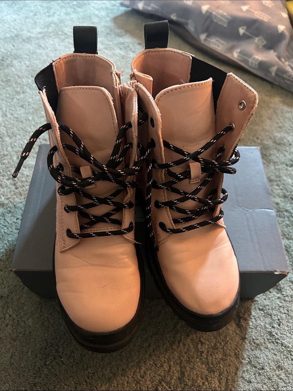 wonder nation Pink Lace-Up Combat Boots with Black Soles